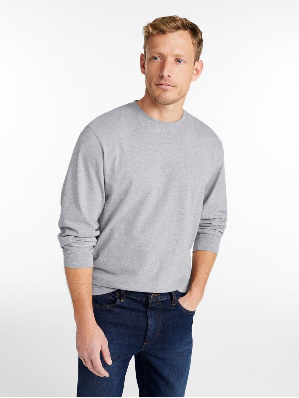 L.L. Bean Gray Heather - Long Sleeve Crew Neck Tee -- L